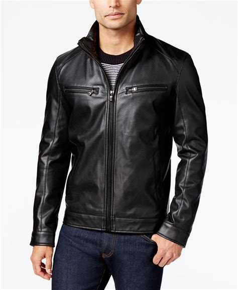 michael kors men's perforated faux leather moto jacket